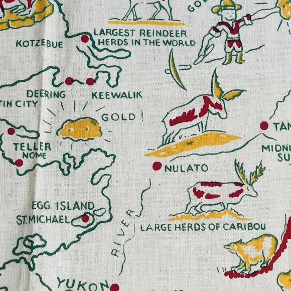 Vintage Alaska State Tablecloth Map Souvenir Square 50" x 50" Kitchen Table - Picture 7 of 11